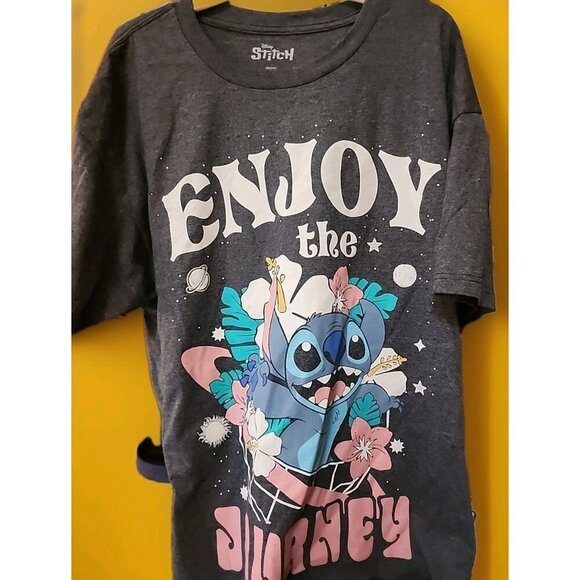 Disney Stitch Enjoy The Journey Women's Plus Grey T-Shirt 1X New A106 Excellent - Picture 1 of 5